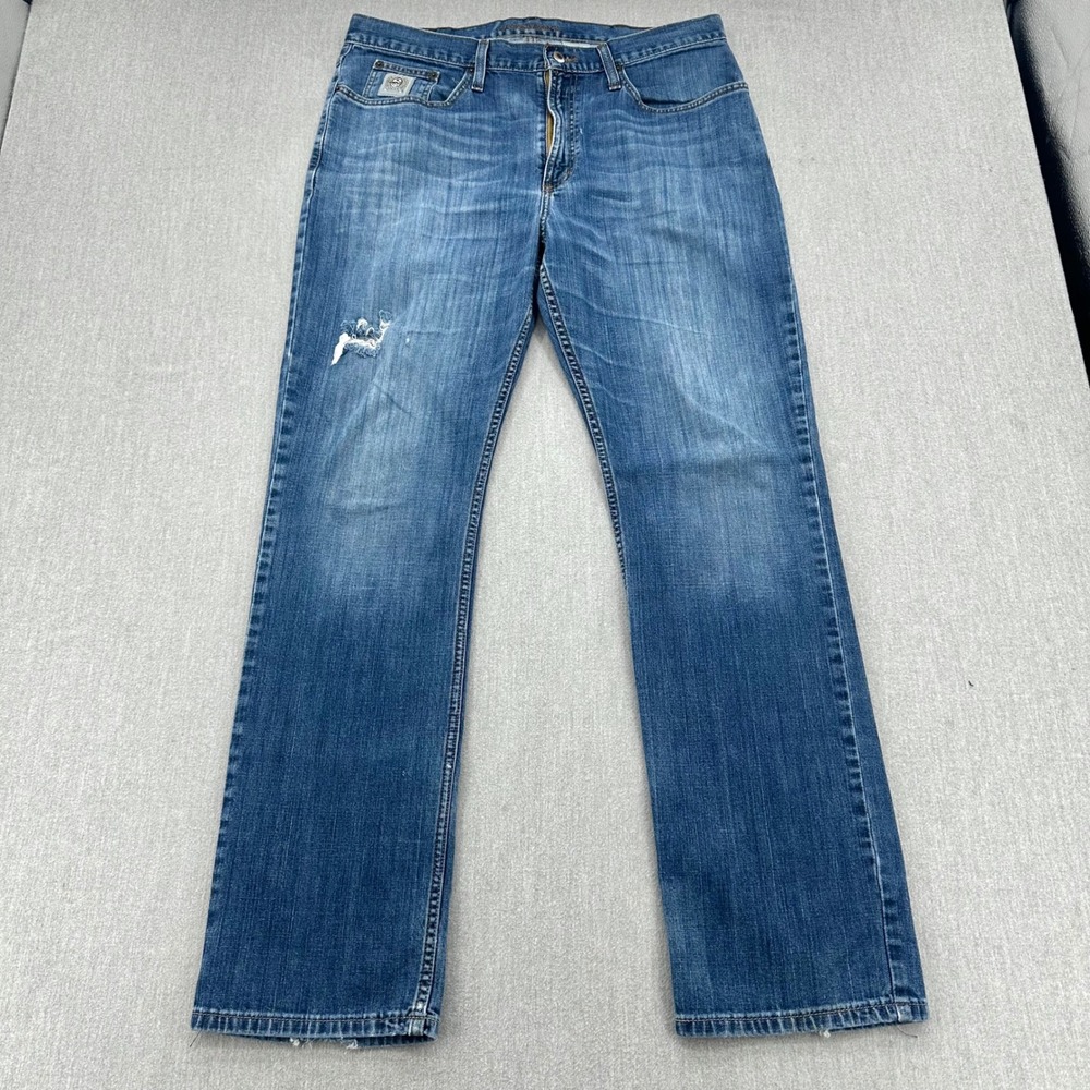 Cinch Jeans Mens 36x34 Blue Ian Slim Bootcut Distressed Stretch Denim